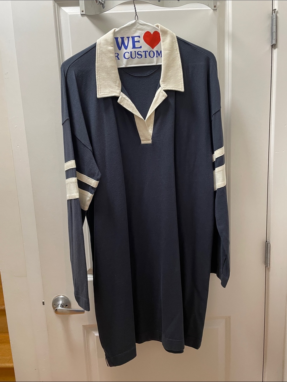 Faherty Navy Long-Sleeve Rugby Dress with Cream Collar